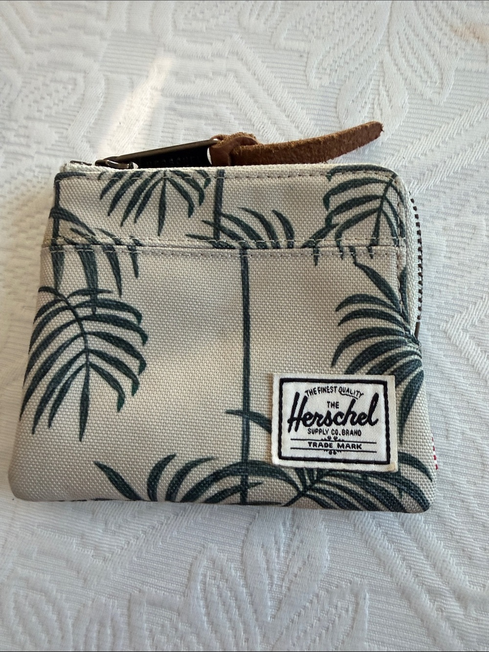Herschel Supply Company Beige Canvas Wallet with Green Palm Print